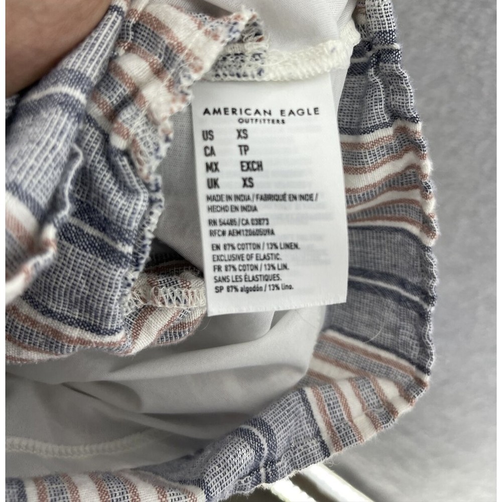 American Eagle Romper Striped Size XS Pockets Short Sleeve Cinch Waist Linen - Picture 12 of 12